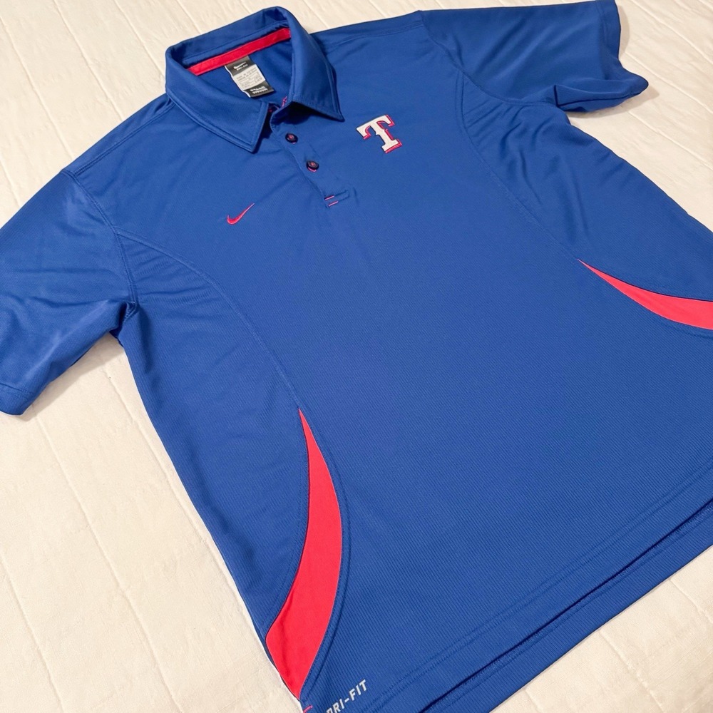 Nike‎ Dri Fit Texas Rangers Polo Shirt Mens L Large Blue Baseball MLB